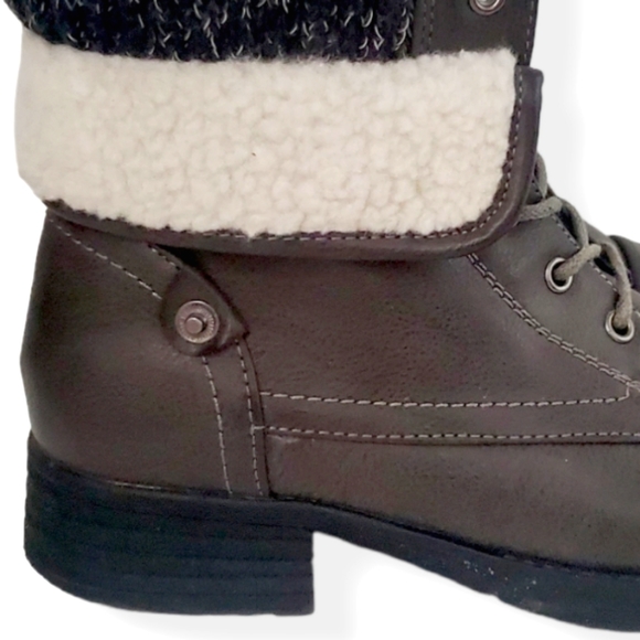 #500 Gray Fur Lined Fulled Over Moto Ankle Combat Boots Water Proof Size 6 - Picture 4 of 7